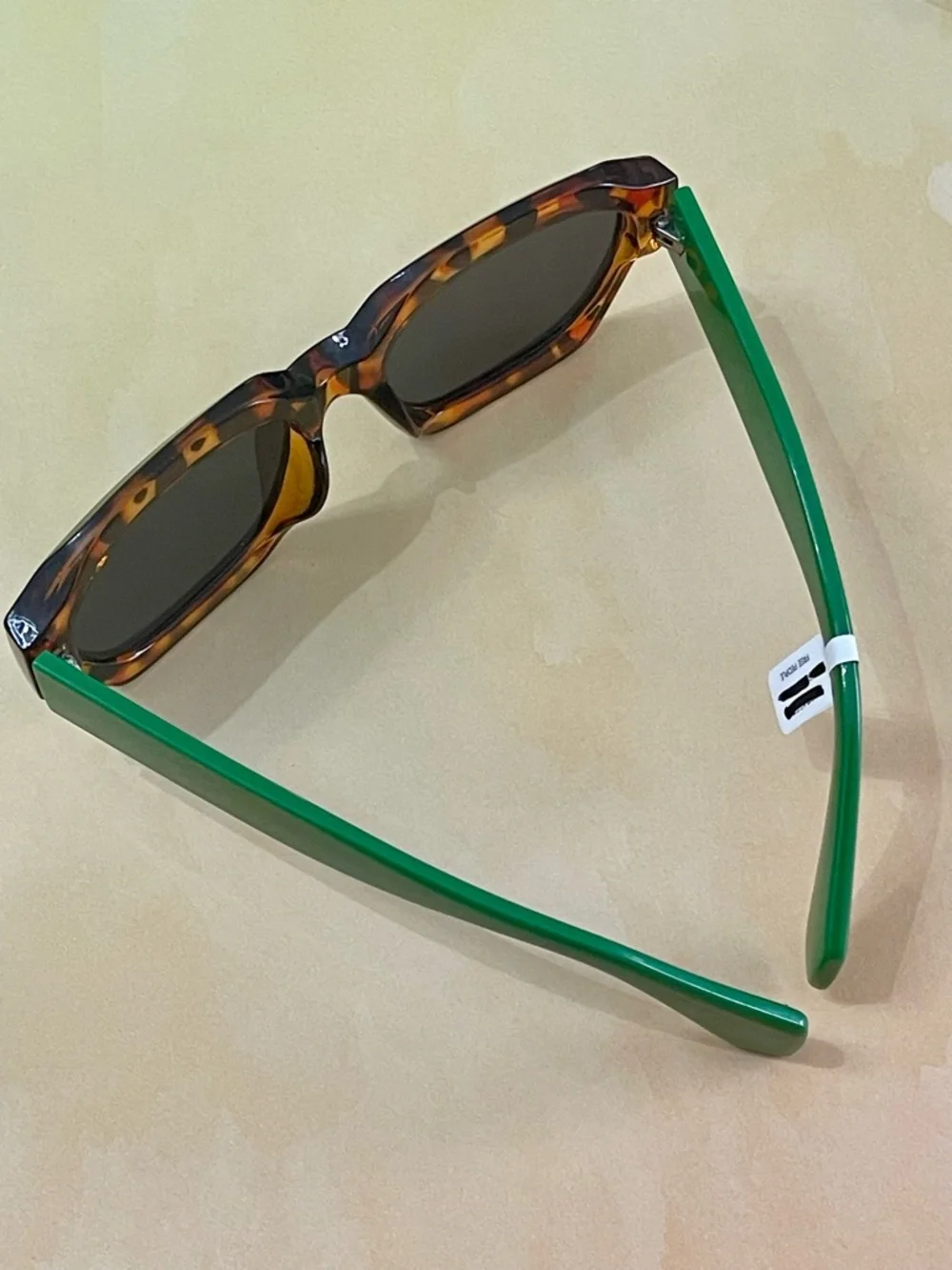 Free People Retro Square Tortoiseshell Sunglasses with Green Arms - Picture 11 of 14